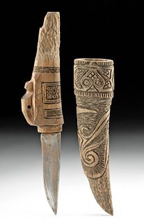 Early 20th C. Japanese Ainu Wood & Steel Knife - Makiri