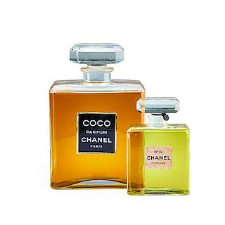 TWO LARGE CHANEL GLASS FACTICES