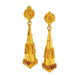 19K YELLOW GOLD RECENT ARCHAEOLOGICAL REVIVAL EARRINGS