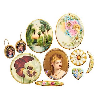 COLLECTION OF HAND-PAINTED PORCELAIN JEWELRY