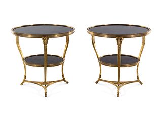 A Pair of Neoclassical Gilt Bronze Marble-Top Gueridons