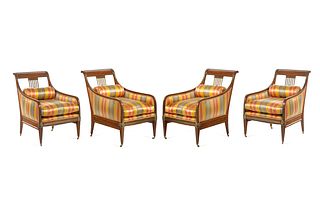 A Set of Four Russian Empire Brass Mounted Mahogany Armchairs