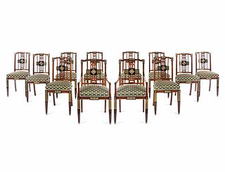 A Set of Twelve Russian Empire Bronze Mounted and Parcel Ebonized Mahogany Dining Chairs