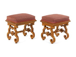 A Pair of Russian Empire Carved Maple Tabourets