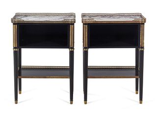 A Pair of Russian Empire Style Gilt Bronze Mounted Marble-Top Side Tables