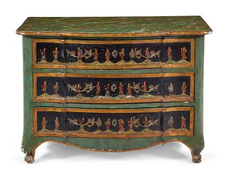 A Continental Chinoiserie Painted Faux Marble-Top Commode