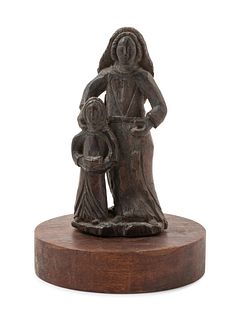 A French or Spanish Carved Wood Figural Group Depicting Saint Anne and the Infant Mary