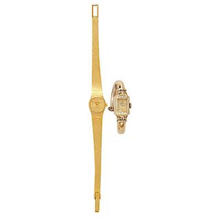 TWO LADIES 14K GOLD DRESS WATCHES