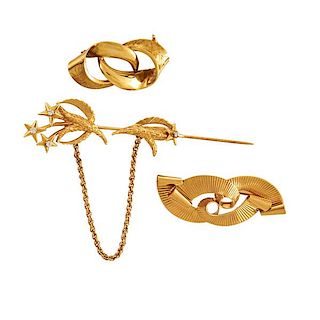 TWO 14K GOLD BROOCHES & JABOT PIN, INCLU. TIFFANY & CO
