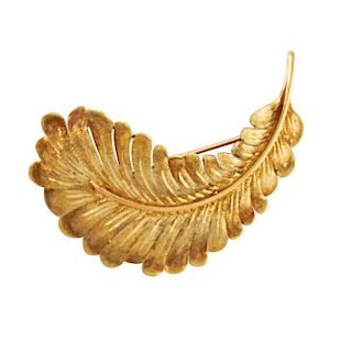 14K YELLOW GOLD FEATHER BROOCH