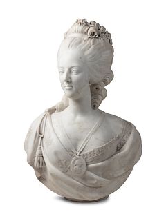 An Italian Carved Marble Bust of Marie Antoinette