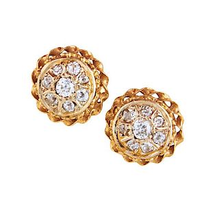 DIAMOND CLUSTER AND YELLOW GOLD POST EARRINGS