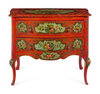 A Venetian Parcel Gilt and Polychrome Decorated Commode