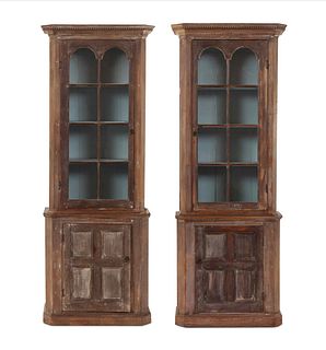 A Pair of Continental Limed Wood Cabinets