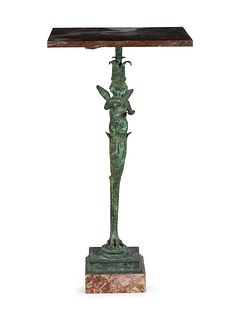 An Italian Patinated Bronze Marble-Top Pedestal Table Cast by the Chiurazzi Foundry