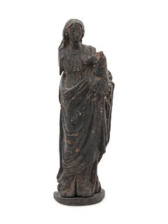 A Continental Carved Wood Figural Group Depicting the Madonna and Child