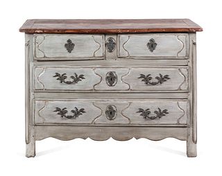 A Continental Painted Commode with a Painted Faux-Marble Top