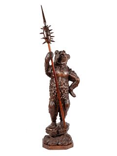 A Black Forest Carved Wood Bear Figure with a Halberd