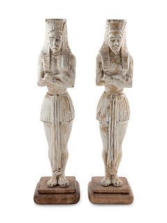 A Pair of Egyptian Revival Painted Caryatids