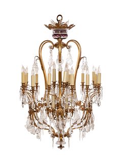 A Continental Gilt Metal and Glass Thirty-Six-Light Chandelier