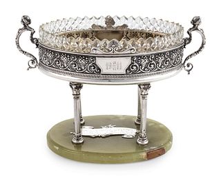 A Large Russian Silver and Agate Mounted Centerpiece Bowl