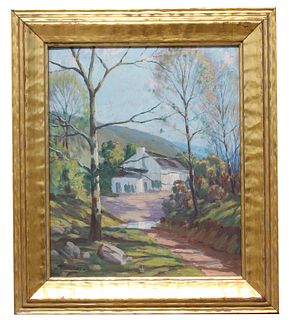 F. Thomas (20th C.) Landscape w/ Cottage