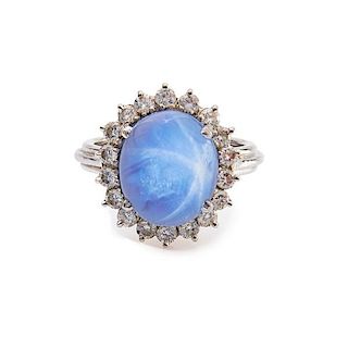 STAR SAPPHIRE AND DIAMOND WHITE GOLD RING