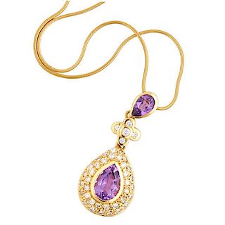 AMETHYST AND DIAMOND 14K YELLOW GOLD NECKLACE