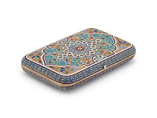 A Large Russian Silver-Gilt and Enamel Cigarette Case