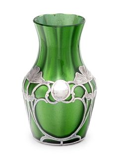 An Art Nouveau Silver Overlay Glass Vase