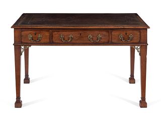 A George III Tooled-Leather Inset Mahogany Marlborough-Foot Writing Table