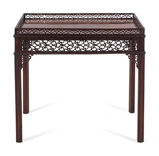 A George III Chinese Chippendale Style Carved and Figured Mahogany Silver Table