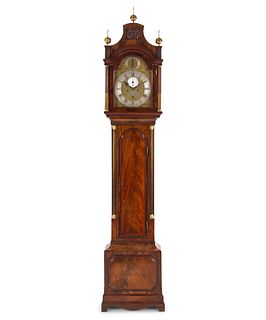A George III Brass Mounted and Figured Mahogany Tall Case Clock