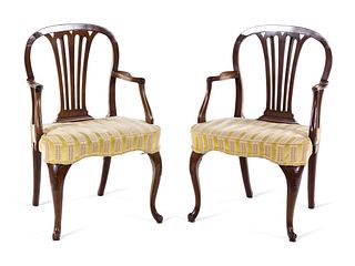 A Pair of George Ill Tassel-Carved Mahogany Scroll-Foot Armchairs