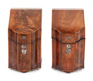 A Pair of George III Tulipwood Inlaid Mahogany Knife Boxes
