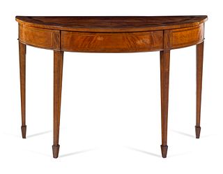 A George III Satinwood and Marquetry Demilune Table