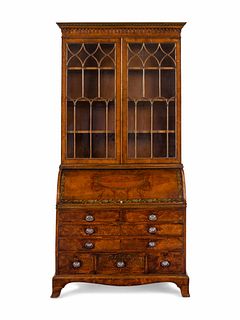 A George III Walnut Veneered and Painted Secretary Bookcase