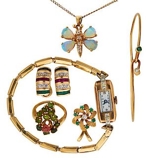 COLLECTION OF YELLOW GOLD AND GEM-SET JEWELRY