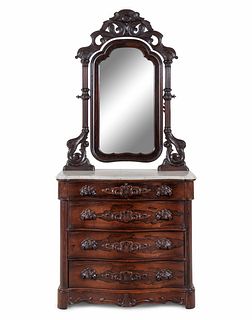 A Rococo Revival Rosewood Marble-Top Chest of Drawers and Mirror