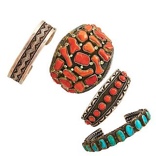 NATIVE AMERICAN SILVER CORAL OR TURQUOISE CUFFS