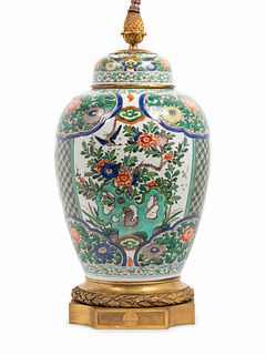A Chinese Export Famille Verte Porcelain Covered Jar