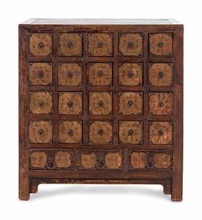 A Chinese Parcel Lacquered Elmwood Medicine Chest