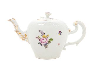 A Meissen Painted and Parcel Gilt Porcelain Teapot