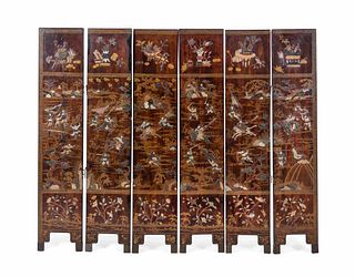 A Chinese Export Lacquered Six-Panel Screen