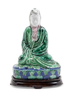 A Chinese Famille Verte Figure of Guanyin