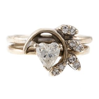 A Heart-Shaped Diamond & Leaf Ring in 14K
