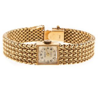 A Vintage 14K Geneva Woven Link Strap Wrist Watch