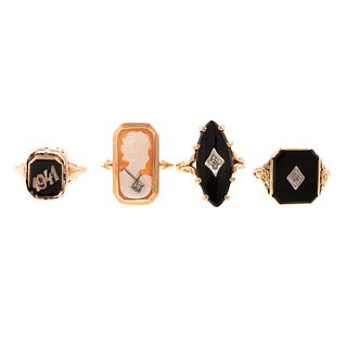 A Collection of Art Deco Onyx & Cameo Rings