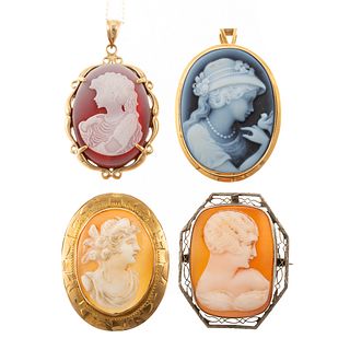A Collection of Cameo Pins & Pendants in Gold