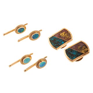A Set of Turquoise Cufflinks & Opal Studs